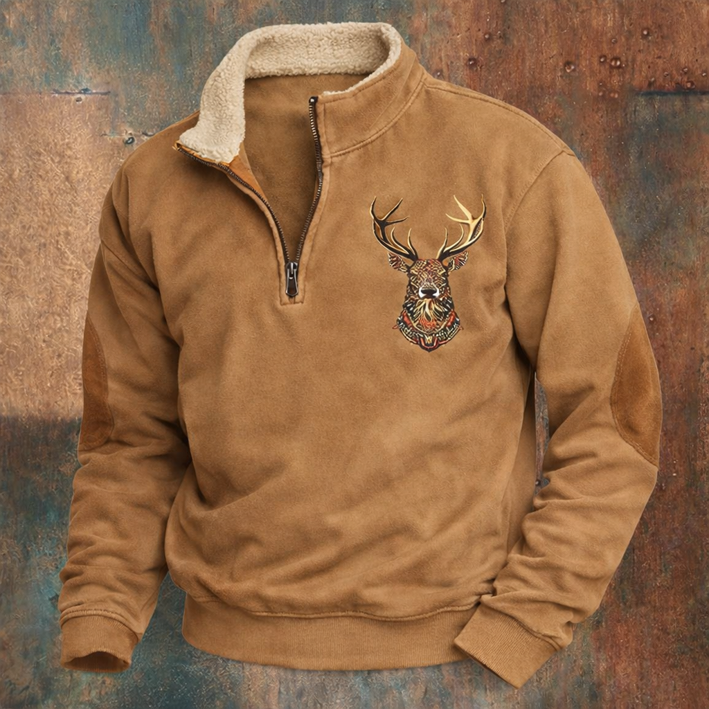 Logan – Ocieplana męska bluza z półgolfem i haftem jelenia