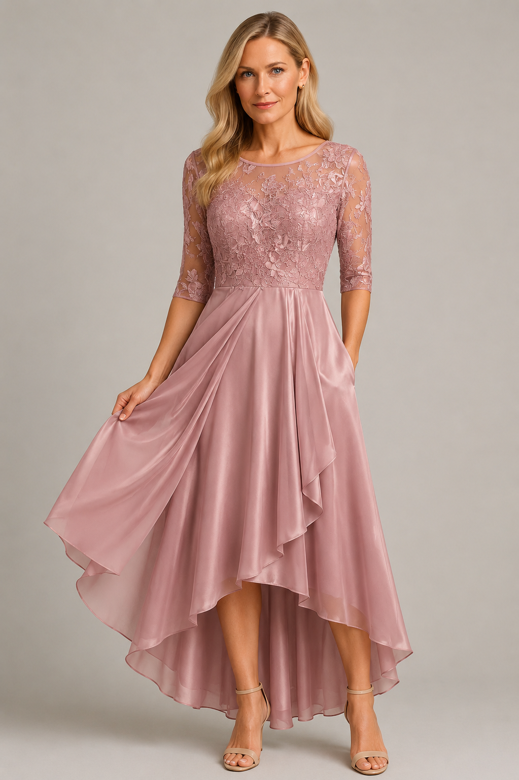 Beatriz – Elegancka Sukienka Midi z Koronkową Górą