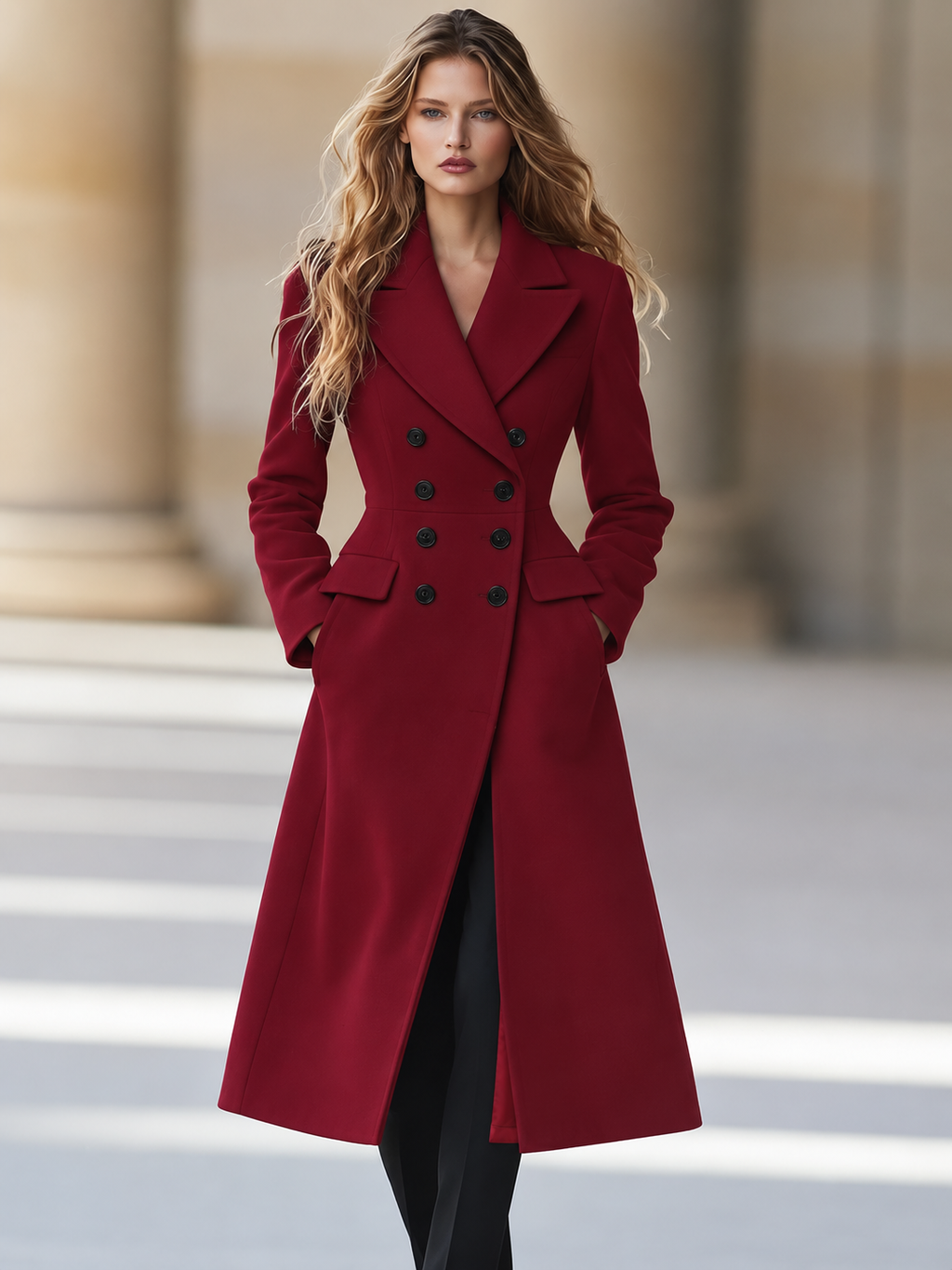 Elegancki damski płaszcz zimowy w stylu dwurzędowym o podkreślającym sylwetkę kroju | L&M
