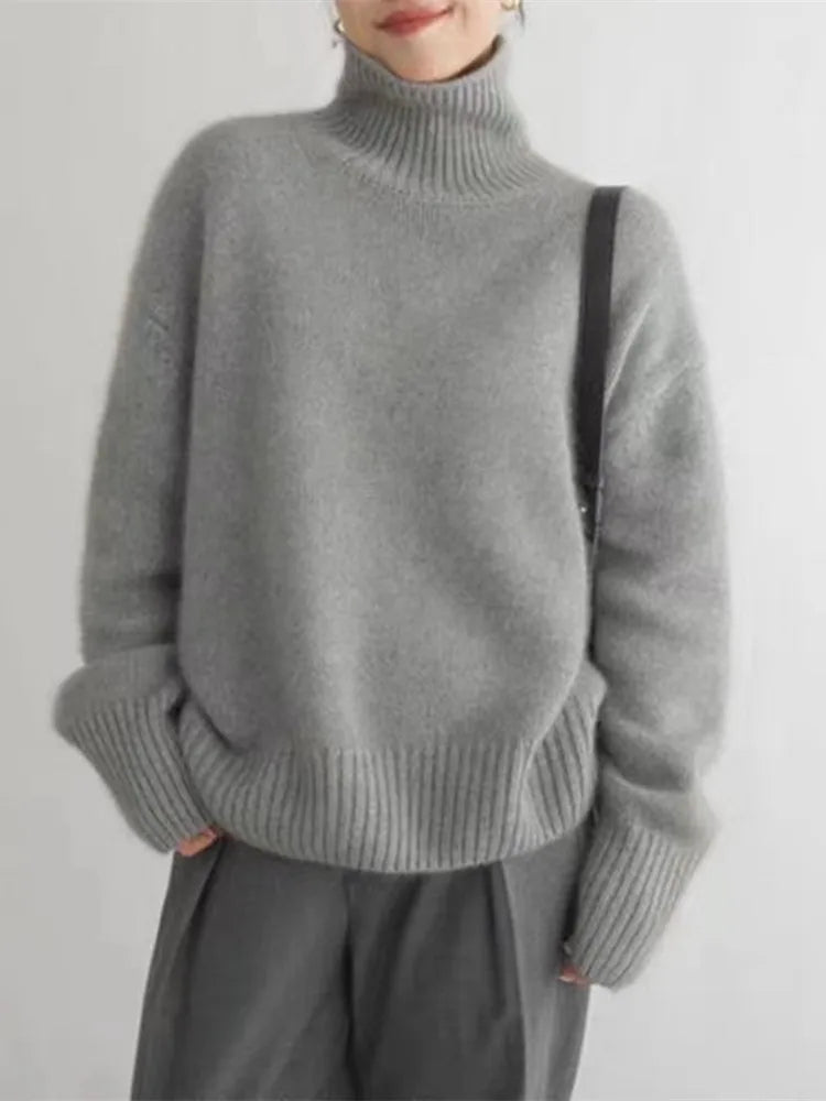 Amara - Damski sweter oversize z golfem miękki