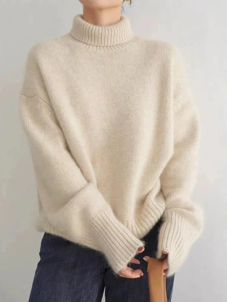Amara - Damski sweter oversize z golfem miękki