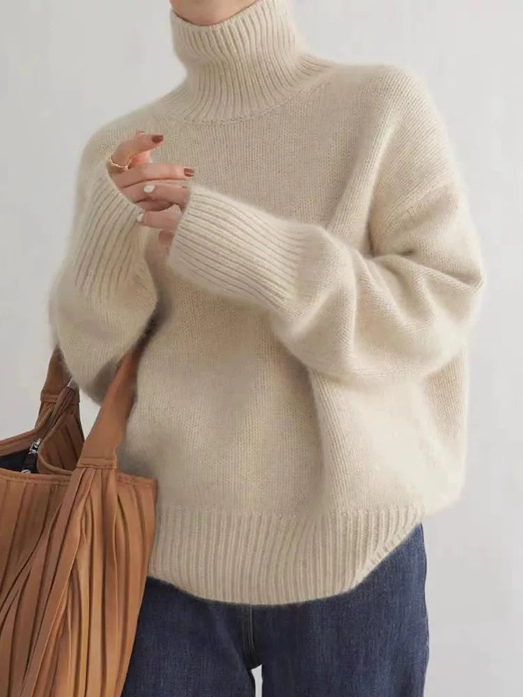 Amara - Damski sweter oversize z golfem miękki