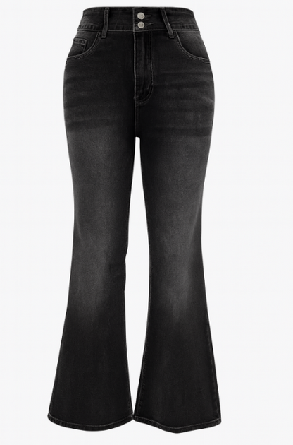 Julia – Jeansowe Spodnie Damskie z Rozszerzaną Nogawką High Waist