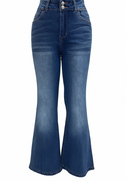 Julia – Jeansowe Spodnie Damskie z Rozszerzaną Nogawką High Waist