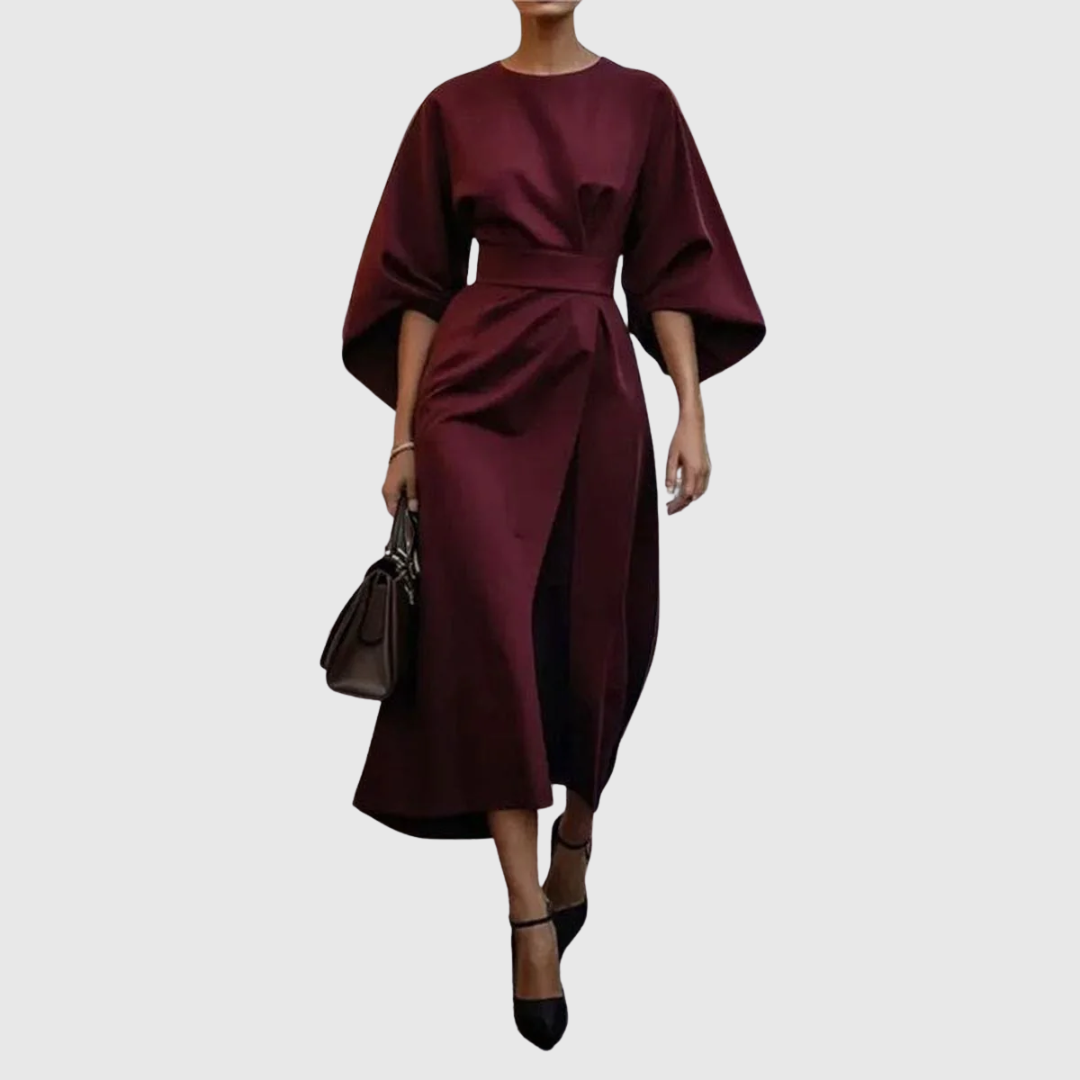 Paula – Elegant Satin Batwing Sleeve Dress for Women - Image 2