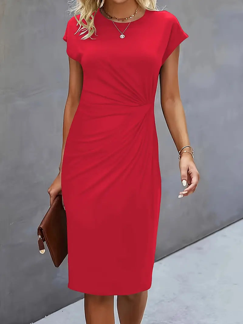 Claudia – Lniana sukienka midi o eleganckim, dopasowanym fasonie