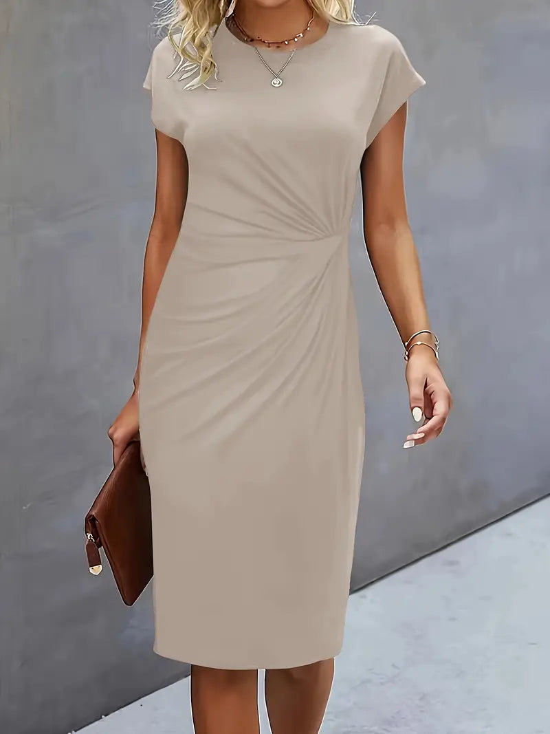 Claudia – Lniana sukienka midi o eleganckim, dopasowanym fasonie