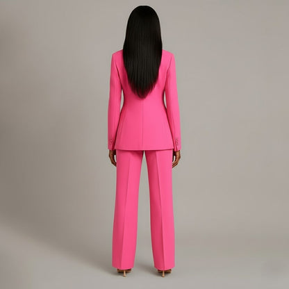 Sophia – Elegancki damski garnitur z taliowaną marynarką i szerokimi spodniami