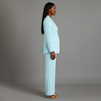 Sophia – Elegancki damski garnitur z taliowaną marynarką i szerokimi spodniami