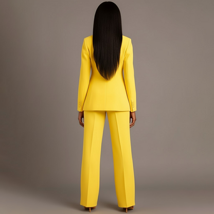 Sophia – Elegancki damski garnitur z taliowaną marynarką i szerokimi spodniami