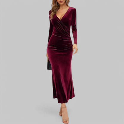 Charlotte – Elegant V-neck and long sleeve Maxi Dress for Women - Image 2