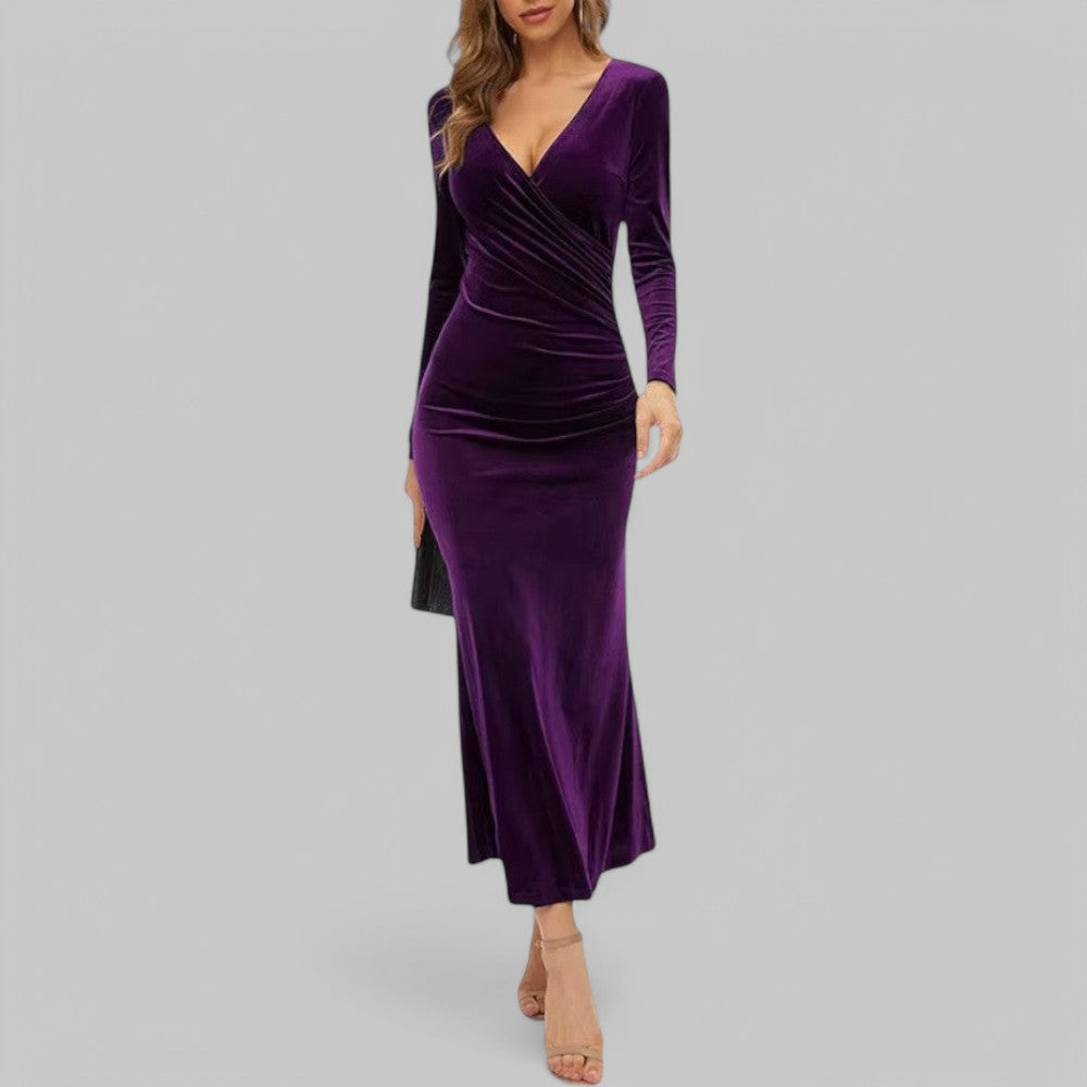 Charlotte – Elegant V-neck and long sleeve Maxi Dress for Women - Image 4