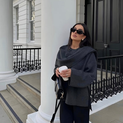 Aria - Ponczo damskie eleganckie oversize z szerokimi rękawami