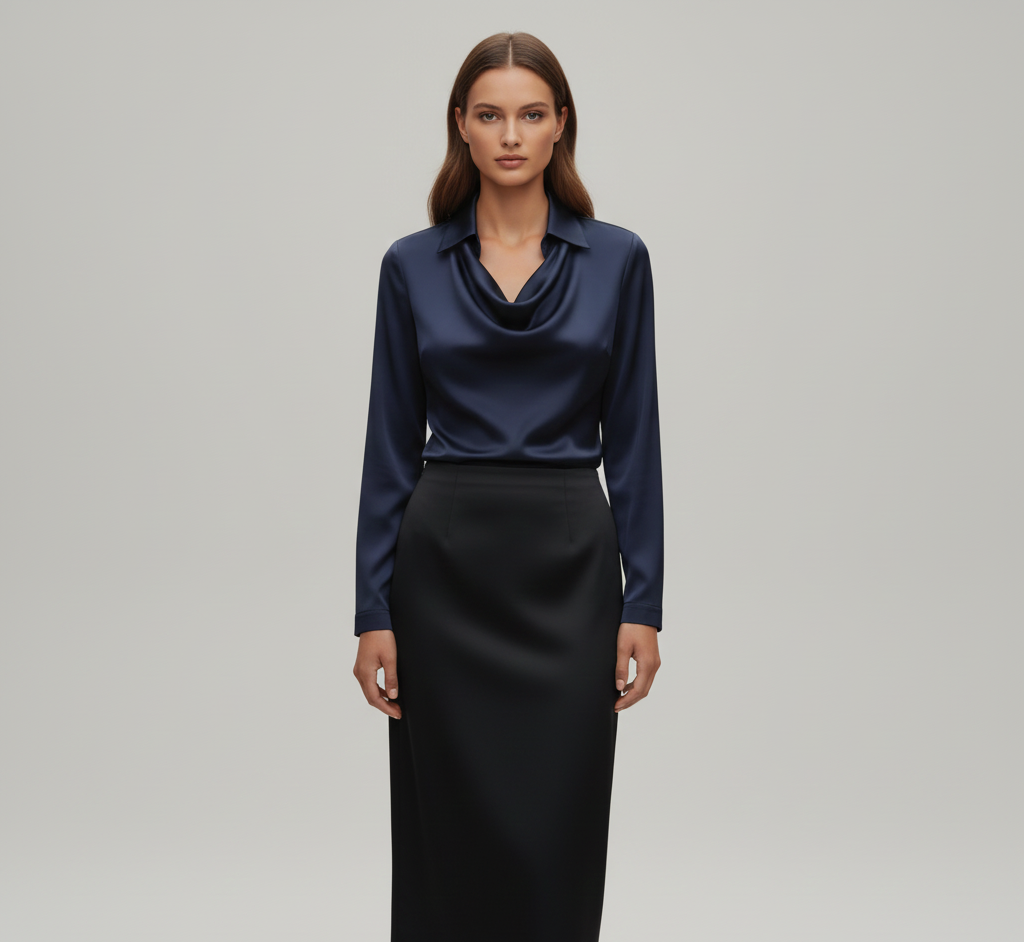Sarah – Elegant satin blouse with soft collar for Women - Image 5