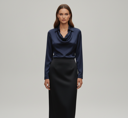 Sarah – Elegant satin blouse with soft collar for Women - Image 5