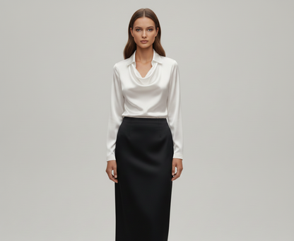 Sarah – Elegant satin blouse with soft collar for Women - Image 6