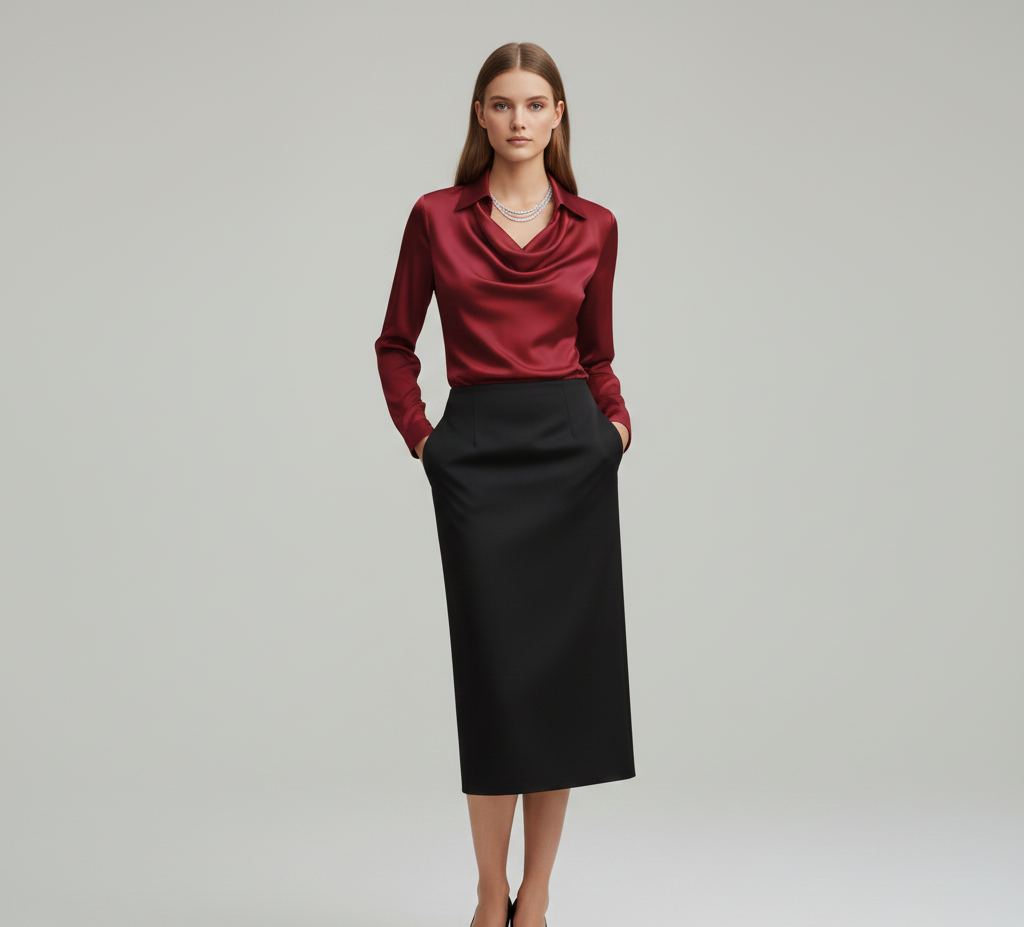 Sarah – Elegant satin blouse with soft collar for Women - Image 8