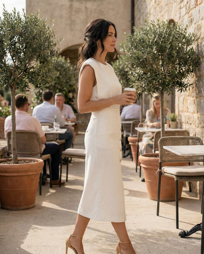 Emilia – Elegant Midi Dress with Button Detail and Side Slit - Image 3