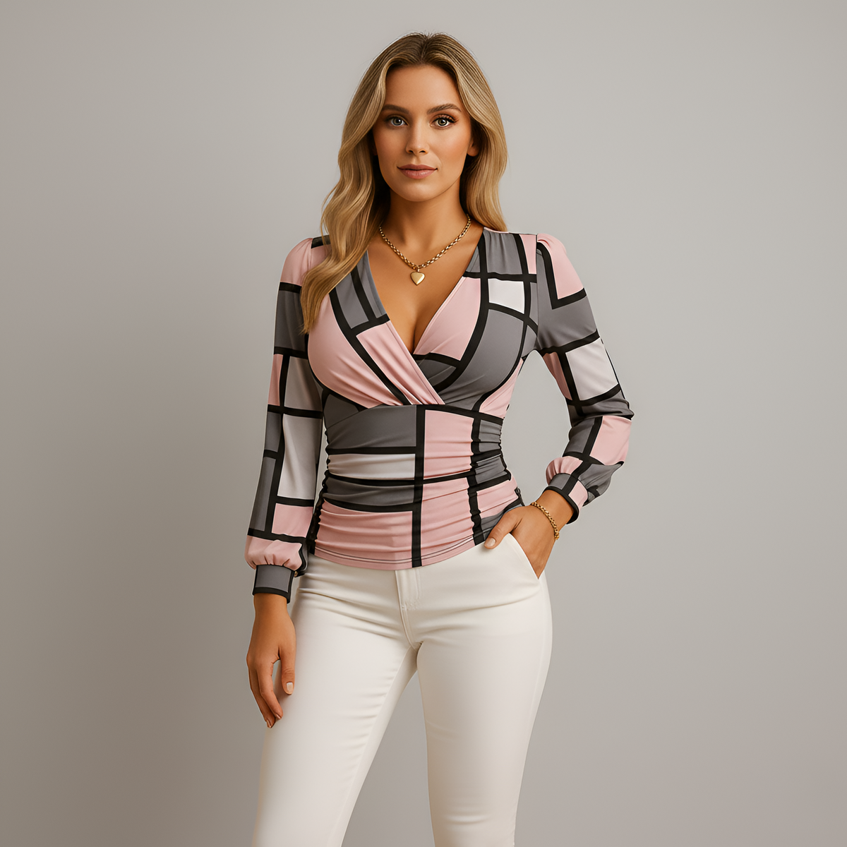 Nicole – Elegant V-neck top with long sleeves for Women - Image 15