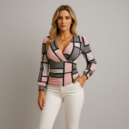 Nicole – Elegant V-neck top with long sleeves for Women - Image 15