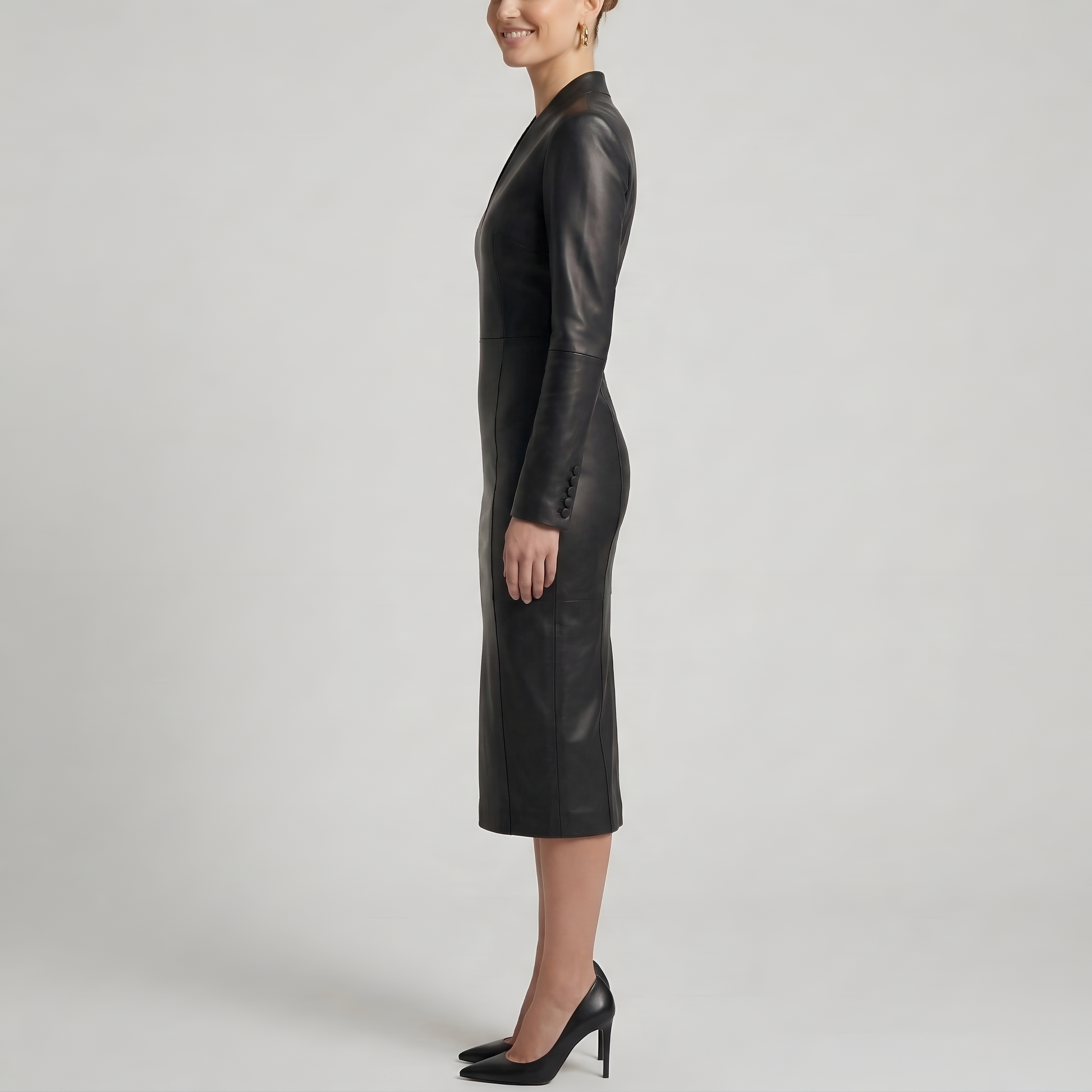Helga – Women's Fitted Dress with V-Neck - Image 2