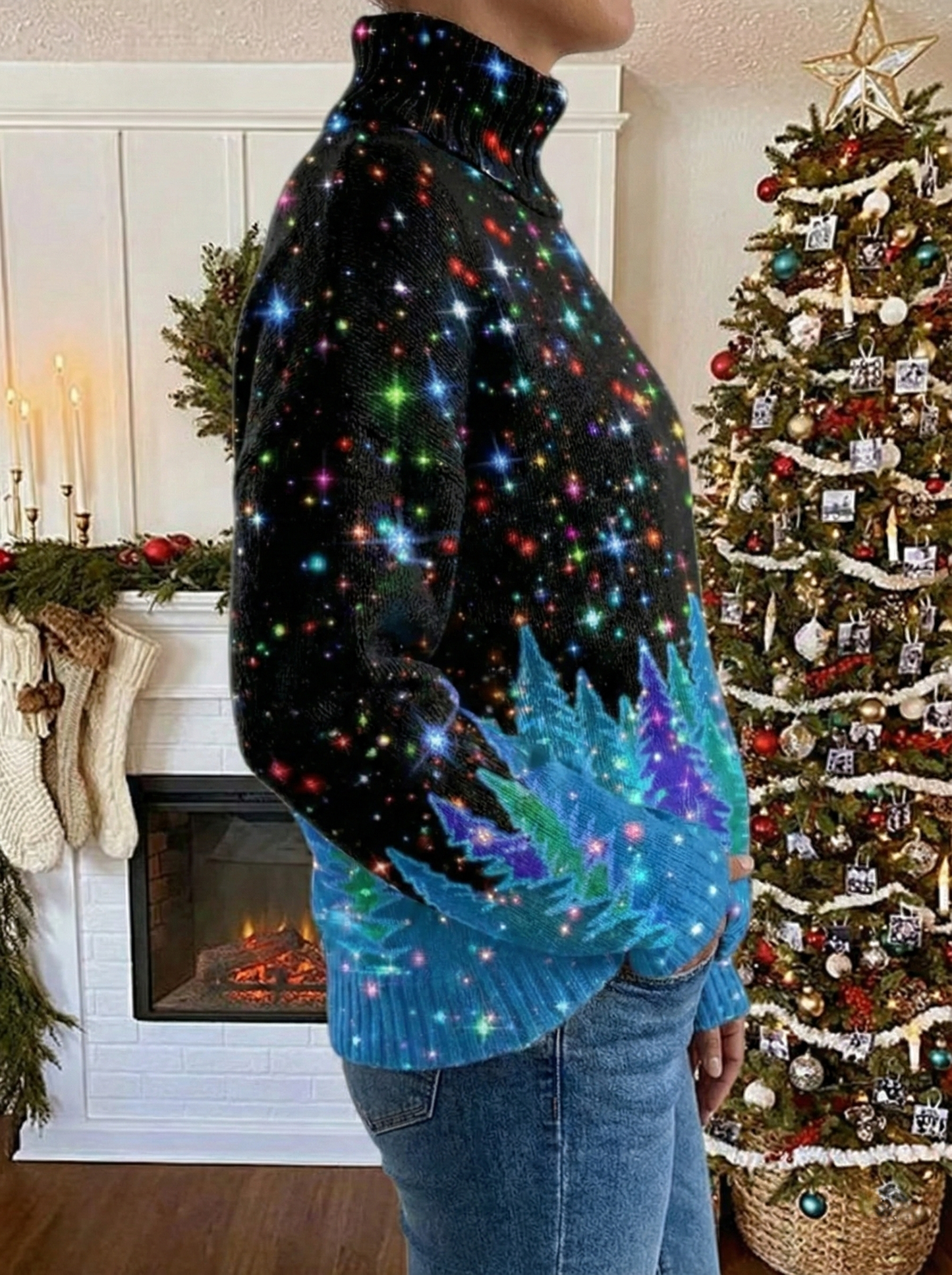 Holly – Świąteczny wzorzysty sweter damski z golfem