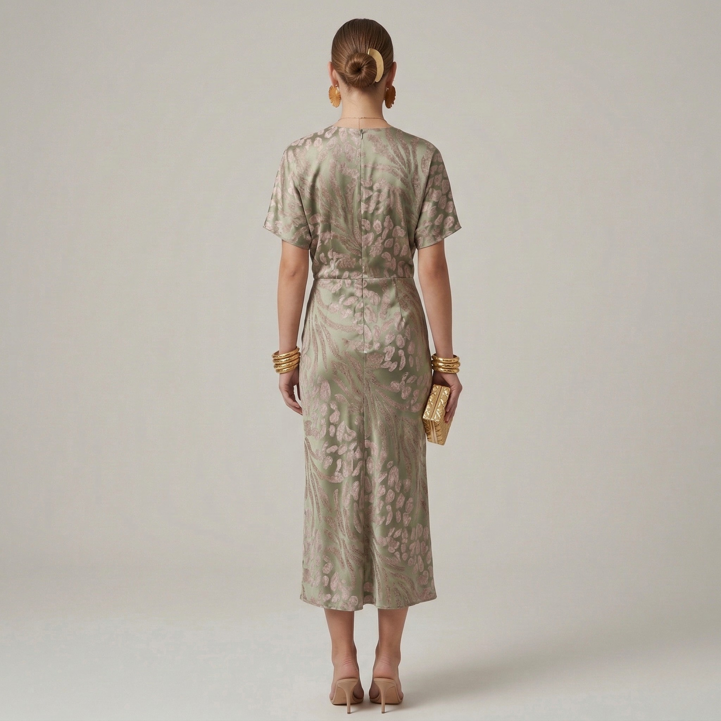 Renate – Elegant V-Neck Dress with Front Knot Short Sleeves for Women - Image 3