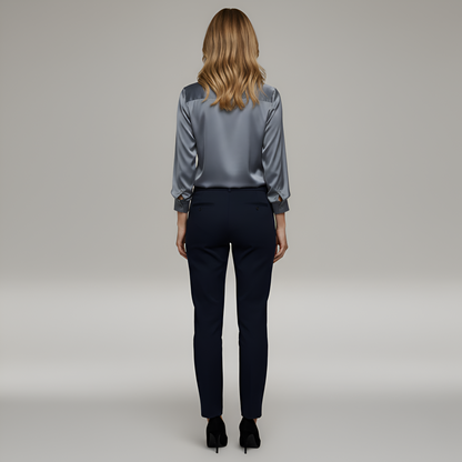 Claudia – Elegant elegant satin blouse with V-neck for Women - Image 3