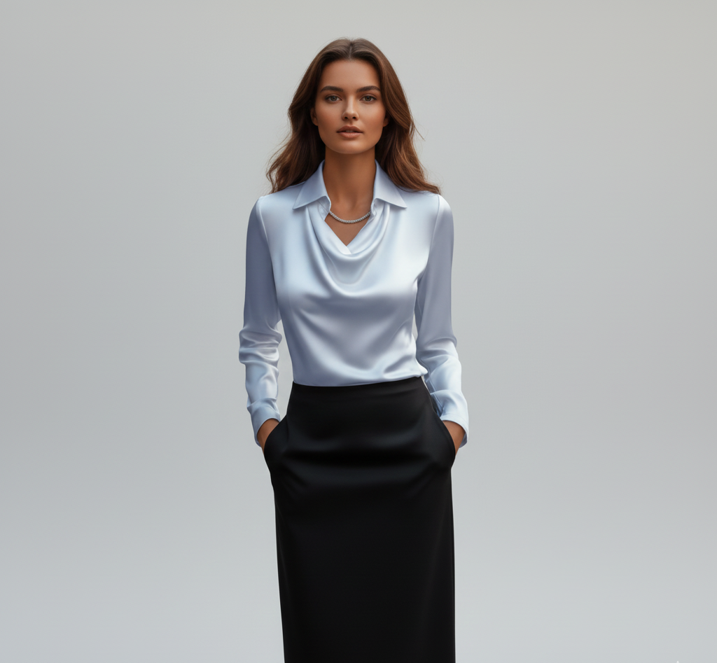 Sarah – Elegant satin blouse with soft collar for Women - Image 9