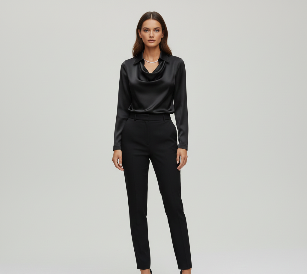 Sarah – Elegant satin blouse with soft collar for Women - Image 10