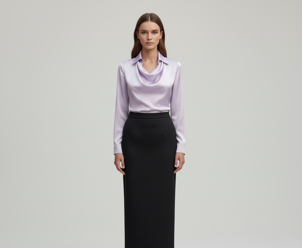Sarah – Elegant satin blouse with soft collar for Women - Image 11