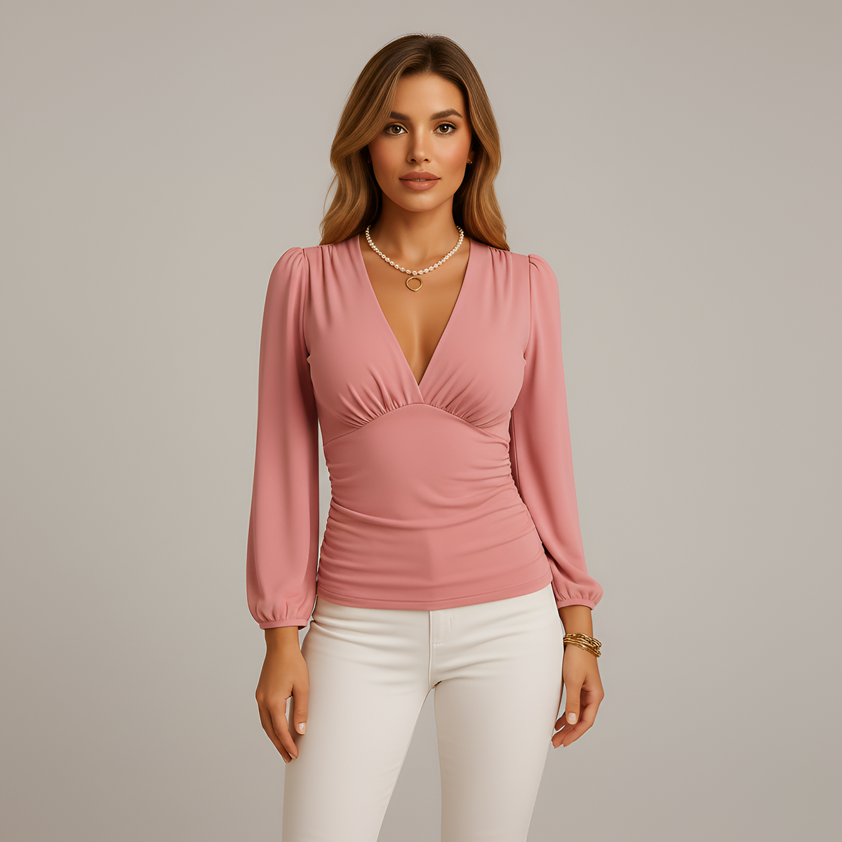 Nicole – Elegant V-neck top with long sleeves for Women - Image 8