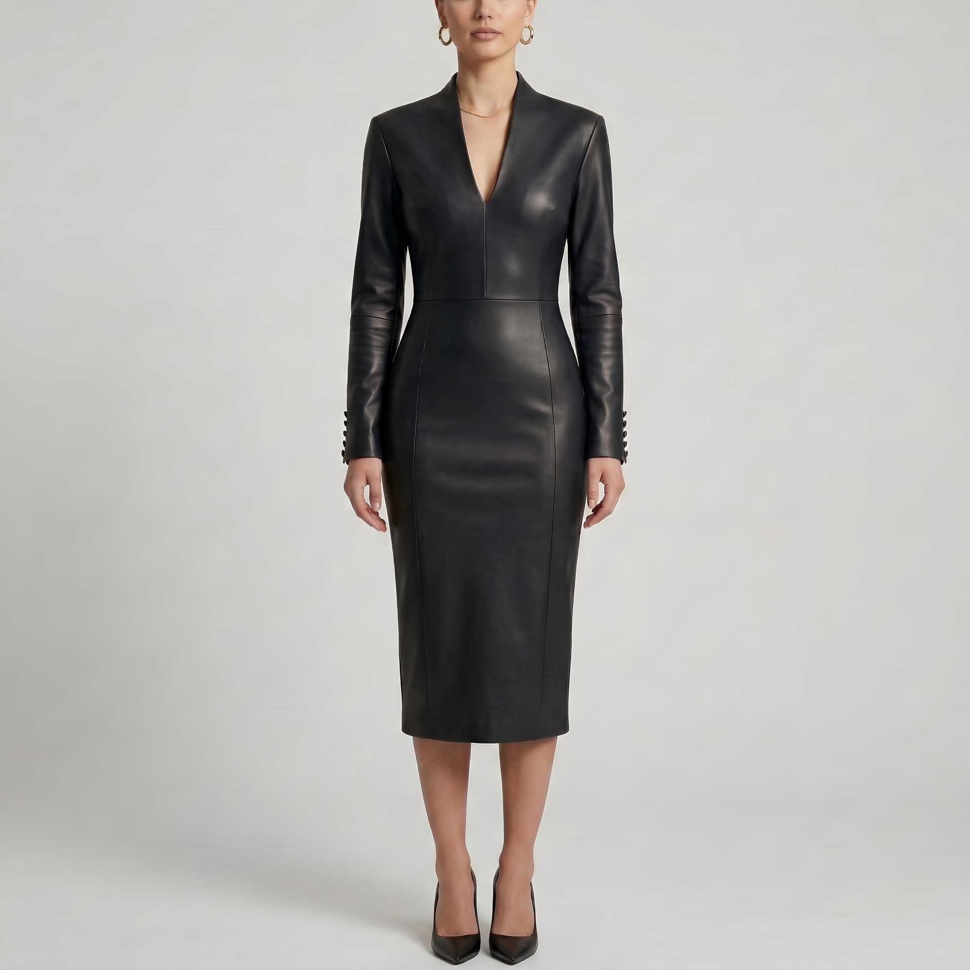 Helga – Women's Fitted Dress with V-Neck - Image 1