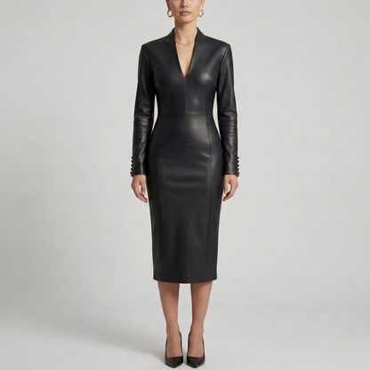 Helga – Women's Fitted Dress with V-Neck - Image 1