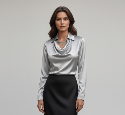 Sarah – Elegant satin blouse with soft collar for Women - Image 12