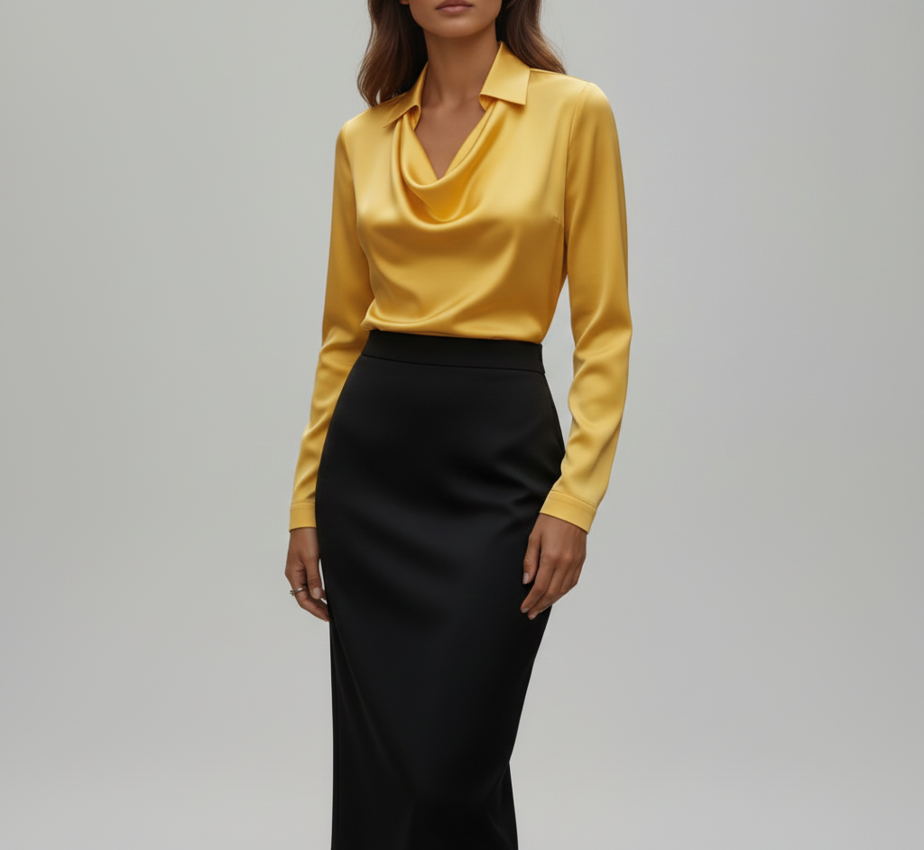 Sarah – Elegant satin blouse with soft collar for Women - Image 1