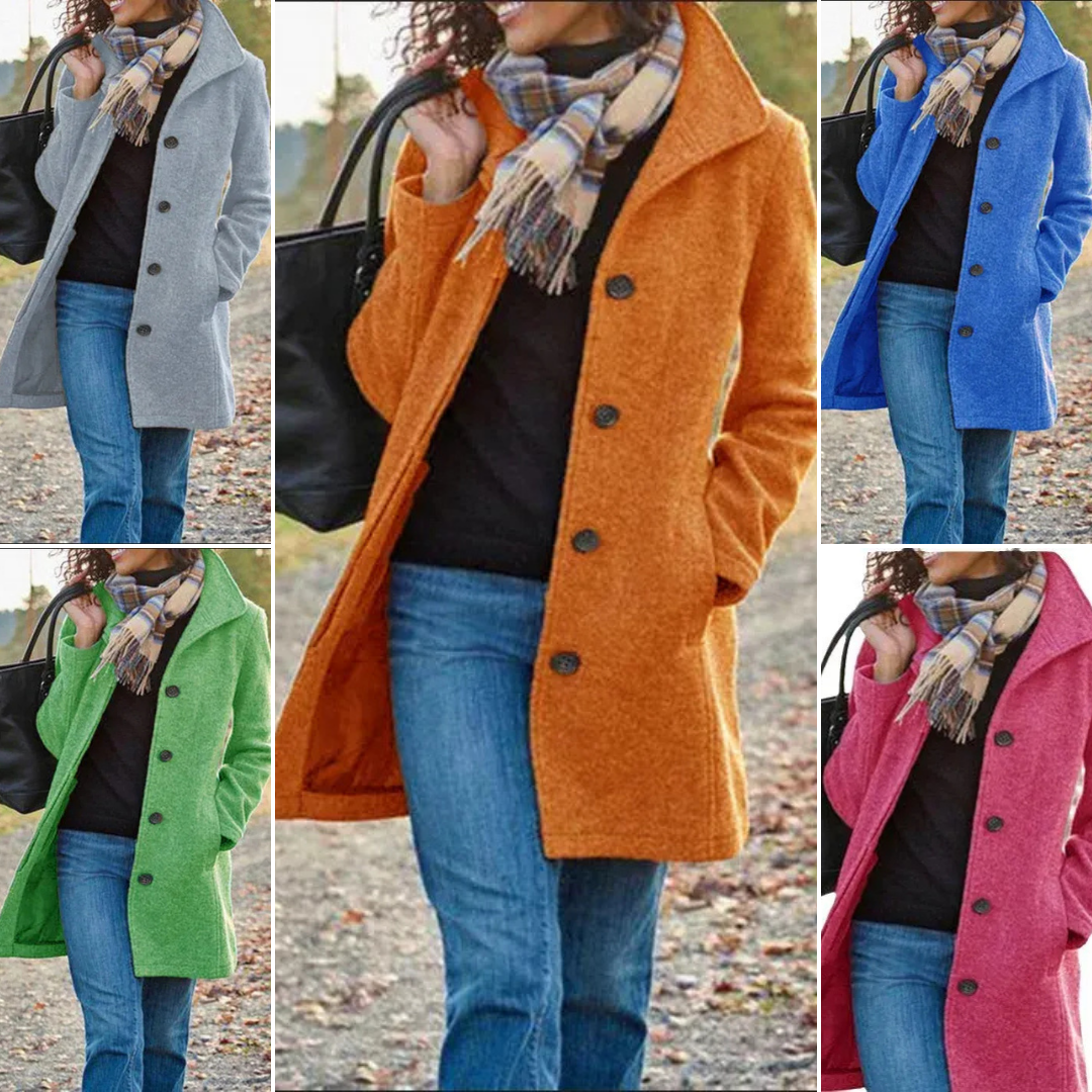 Hazel – Stylowy wełniany płaszcz z kołnierzem dla kobiet