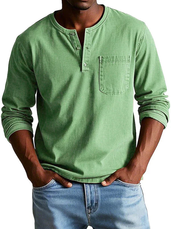 Liam – Men Long Sleeve Henley Shirt - Image 1