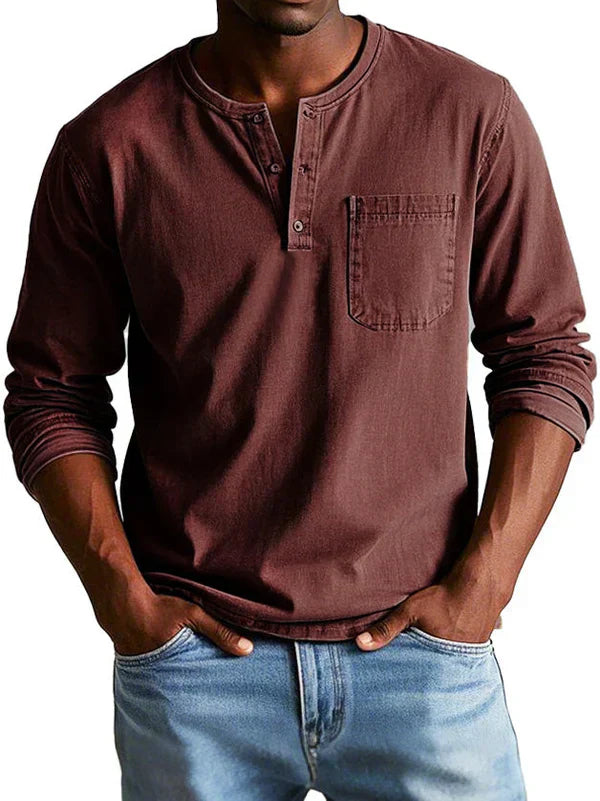 Liam – Men Long Sleeve Henley Shirt - Image 9