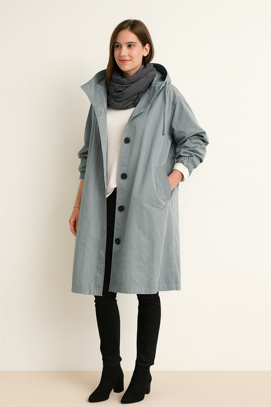 Laura – Długa Kurtka z Kapturem o Prostym Kroju