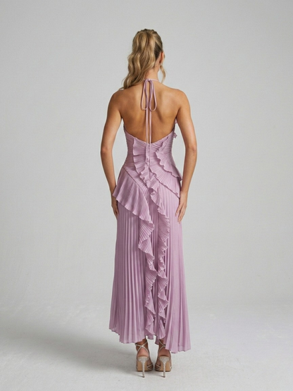 Nicole – Pleated Ruffle Halterneck  Dress - Image 3