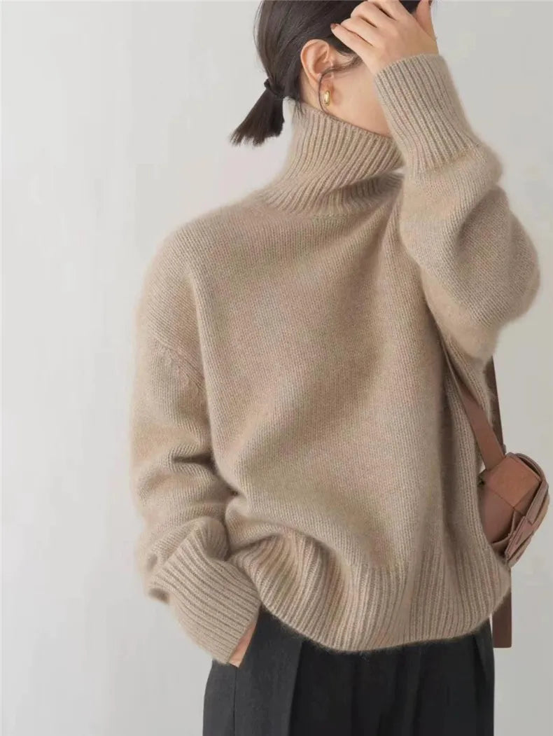 Amara - Damski sweter oversize z golfem miękki