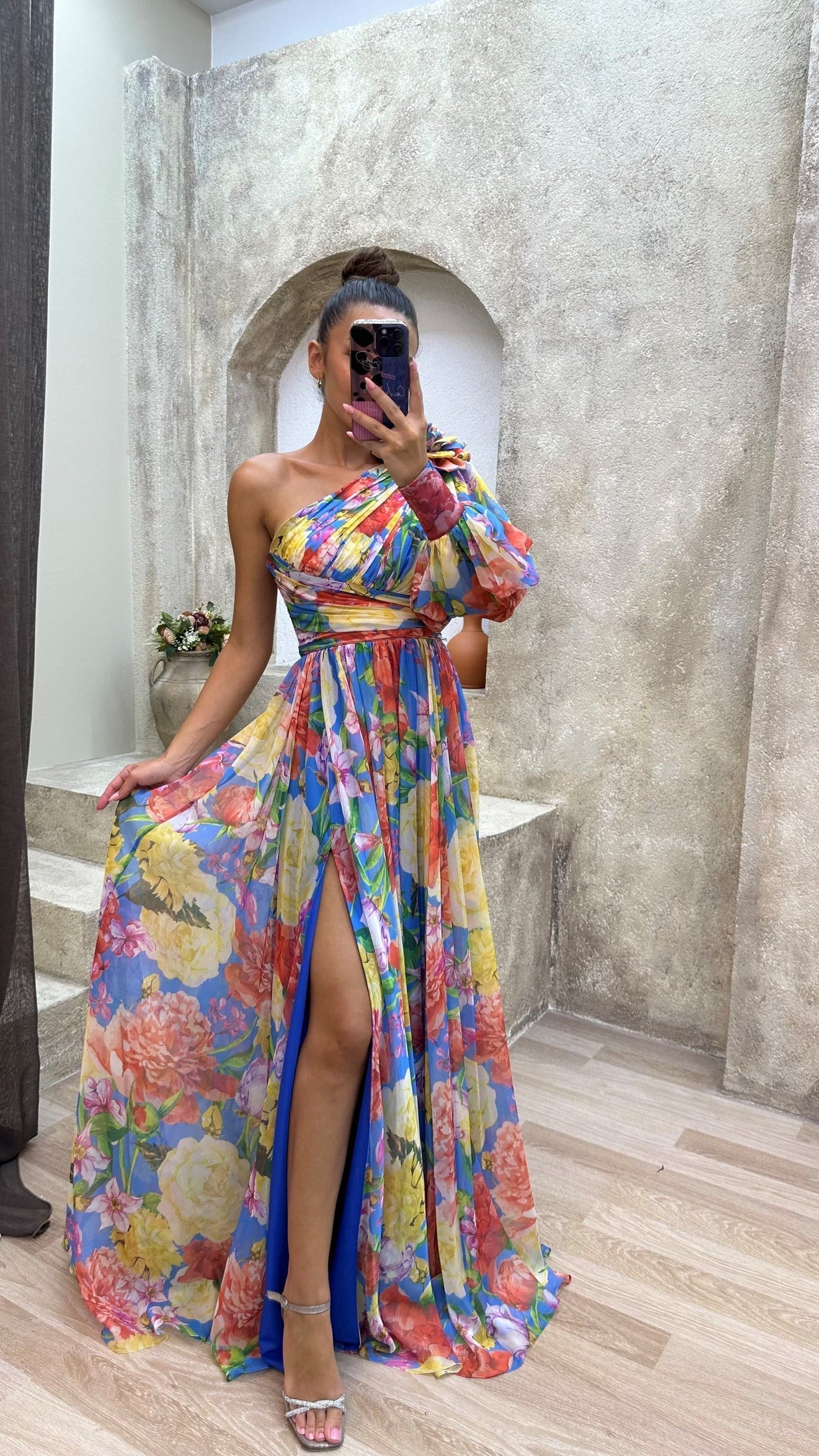 Sandra – Elegant Floral One-Shoulder Maxi Dress - Image 5