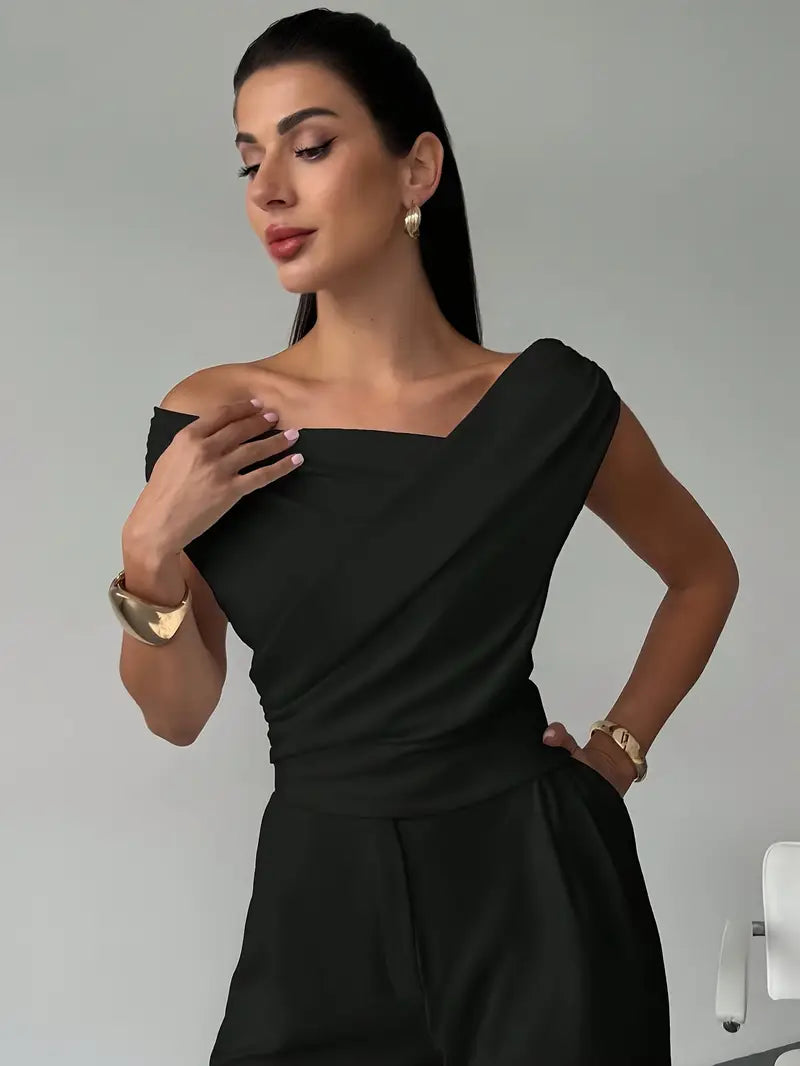 Luisa – Elegant Grace Draped Shoulder Top Blouse for Women - Image 10