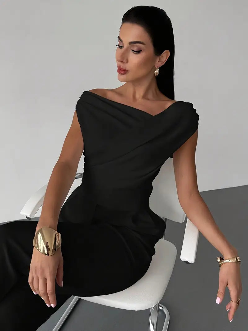 Luisa – Elegant Grace Draped Shoulder Top Blouse for Women - Image 12