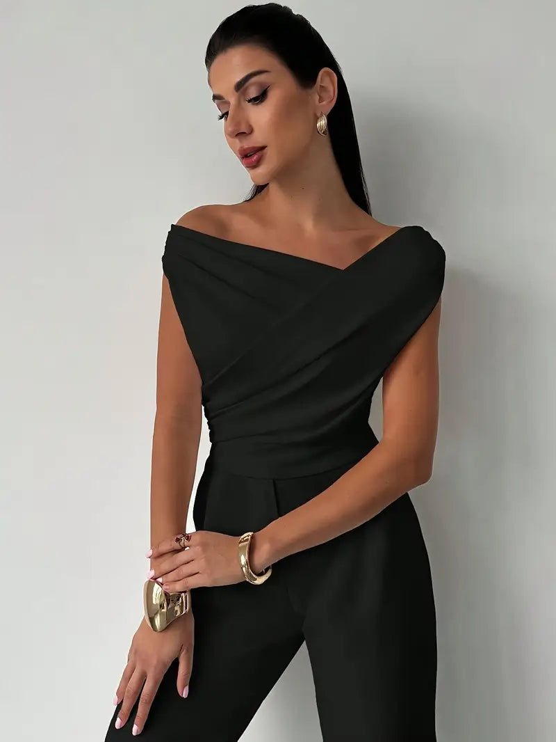 Luisa – Elegant Grace Draped Shoulder Top Blouse for Women - Image 9