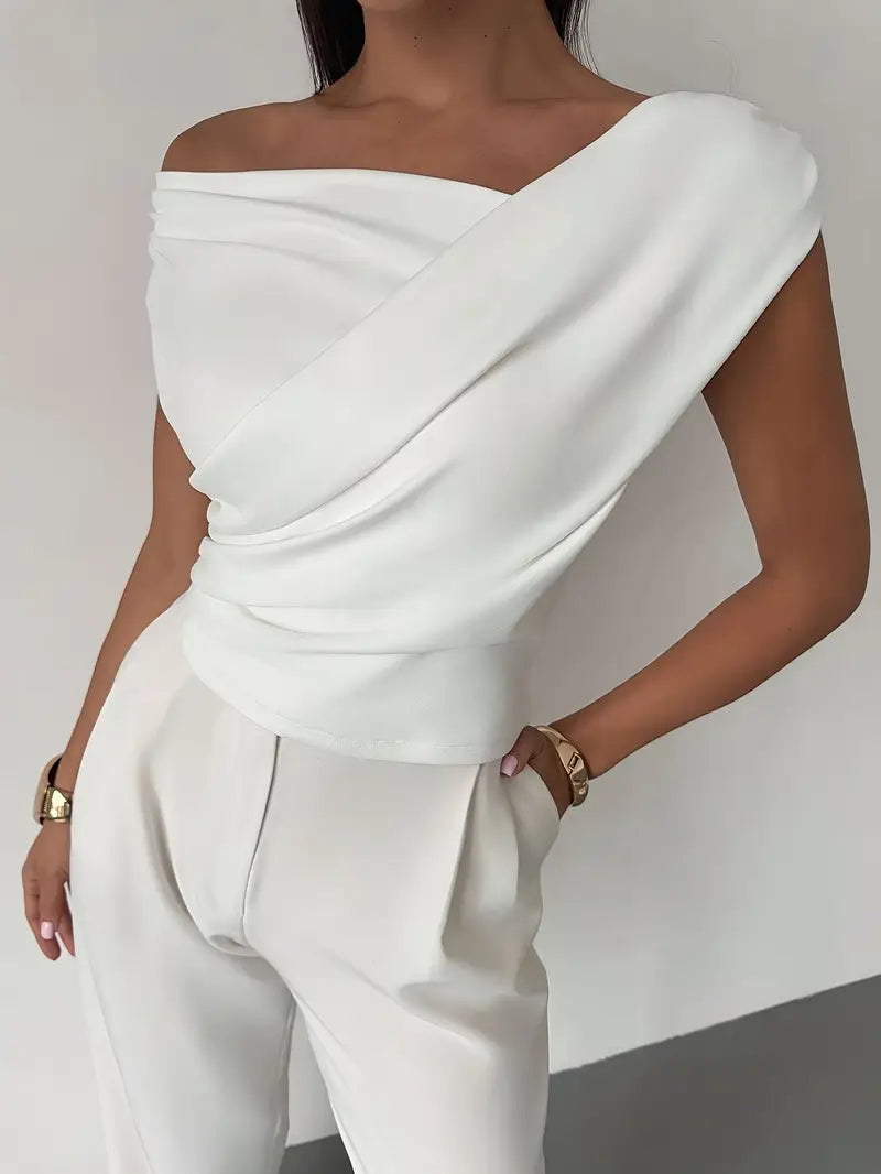 Mira –  Grace Draped Shoulder Top Blouse - Image 6