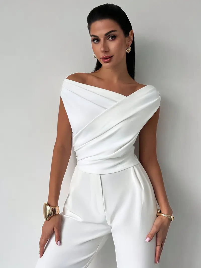 Mira –  Grace Draped Shoulder Top Blouse - Image 5