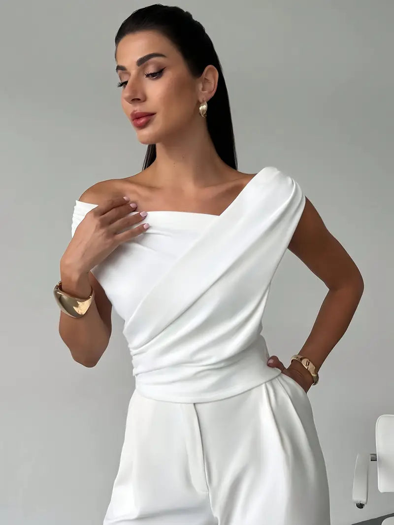 Mira –  Grace Draped Shoulder Top Blouse - Image 3