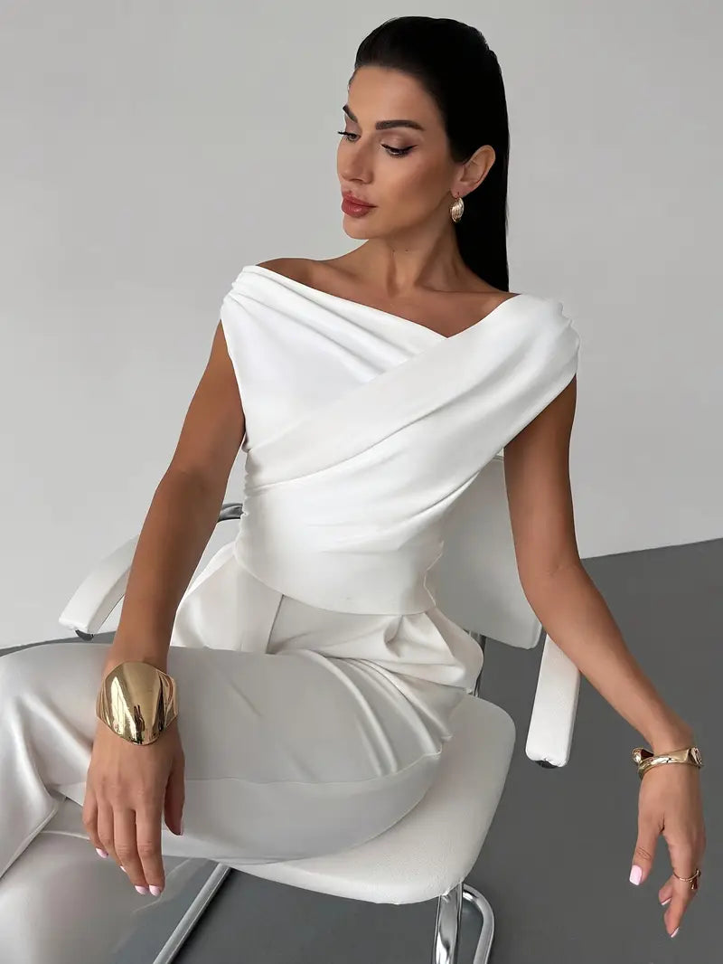 Mira –  Grace Draped Shoulder Top Blouse - Image 4